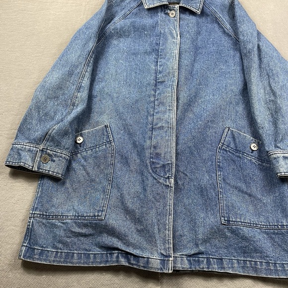 Vintage Eddie Bauer Jacket Womens Large Denim Coat Chore Barn Button Up - Picture 2 of 15